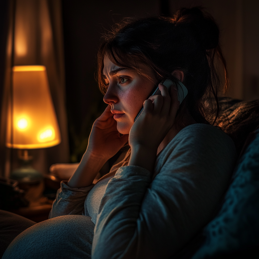 Terhes nő telefonál | Forrás: Midjourney